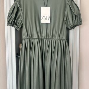 Zara Sage Green Faux Leather Dress